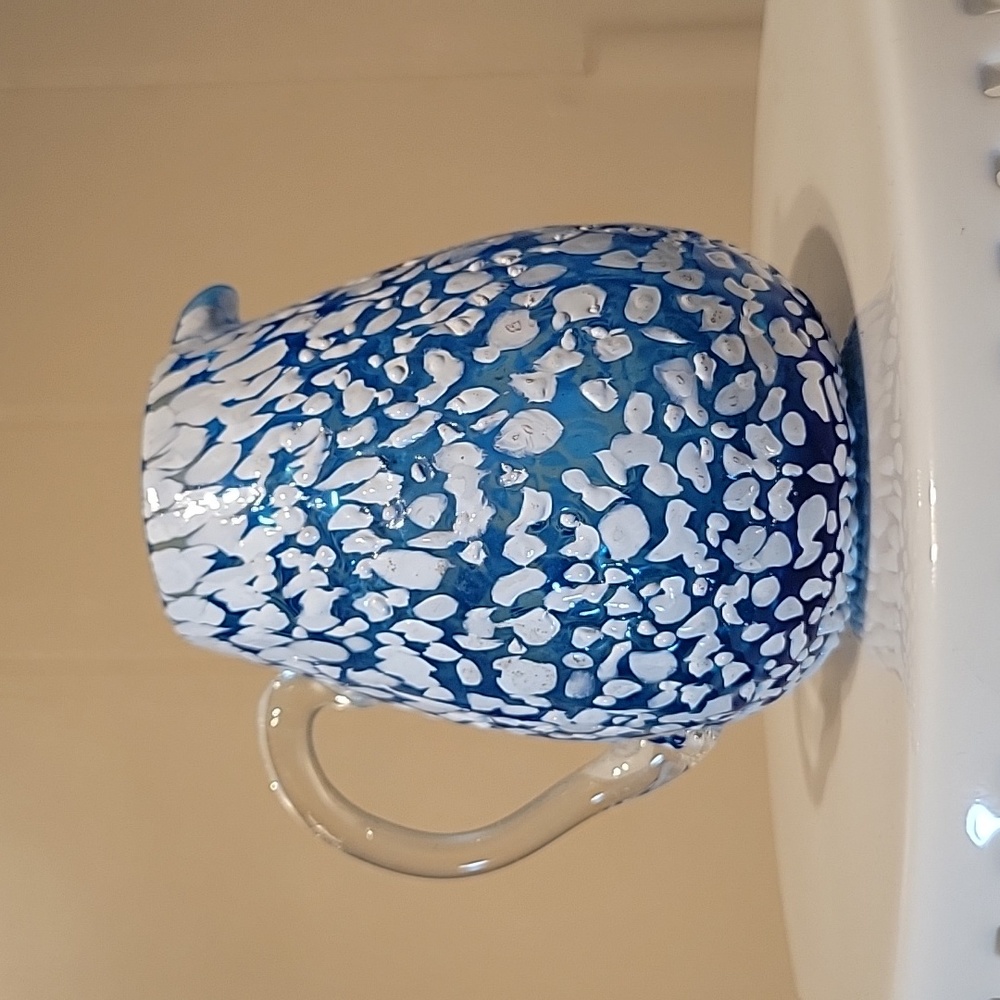 Ocean Blue Blown Glass Splatter Mini Pitcher